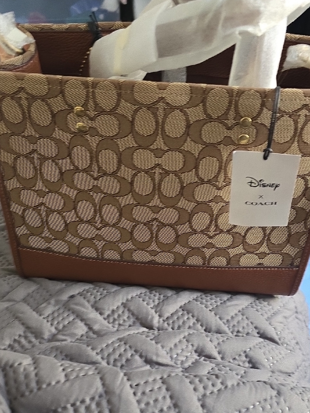 Coach Brown Signature Canvas Tote with Mickey Patch Motif - Picture 2 of 3